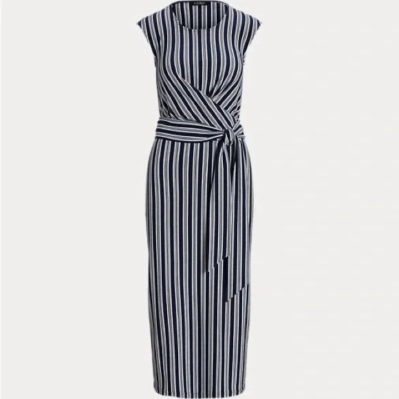 Striped Belted Jersey Dress - Picture 2 of 6